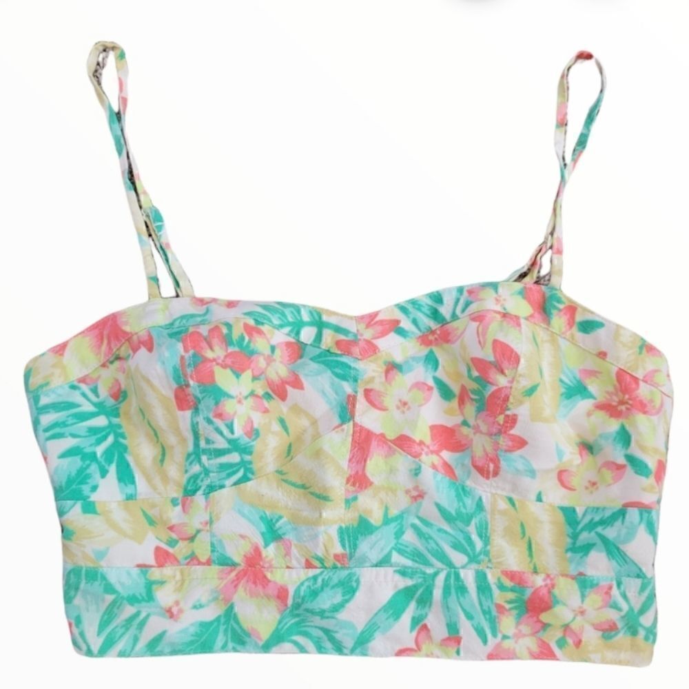 EC AMERICAN EAGLE OUTFITTERS SPAGHETTI STAP FLORAL CROP TOP SZ. S